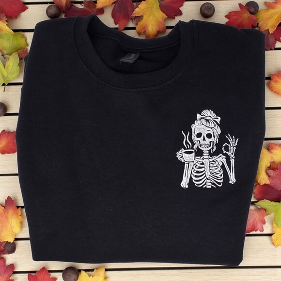 Embroidered Skeleton Crewneck Sweatshirt Fall, Halloween and Year Round Style - Picture 3 of 4